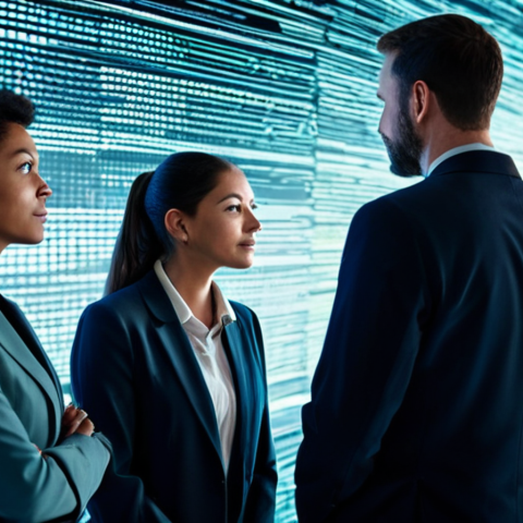 A diverse group of adults, fully clothed in modest professional business attire, stands in a modern, abstract digital environment. Information streams flow around them as they thoughtfully observe and analyze data on glowing holographic screens. The scene emphasizes critical thinking and discernment amidst an information overload. Soft, analytical lighting. Professional photography, high resolution, perfect anatomy, correct proportions, well-formed hands, proper finger count, natural body proportions, natural pose, safe for work, appropriate content, family-friendly, professional dress.